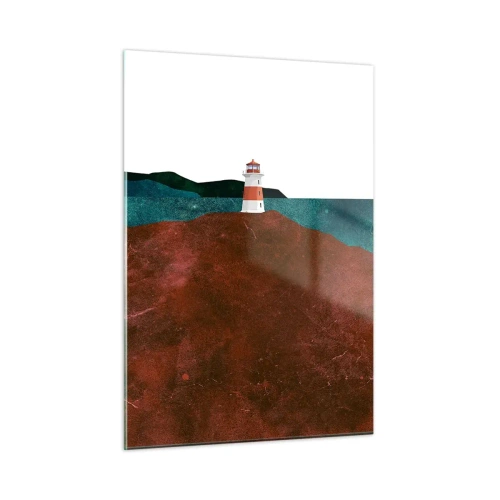 Cuadro sobre vidrio - Impresiones sobre Vidrio - Un faro con el mar turquesa y acantilados rojos como telón de fondo. - 50x70cm - Mirando al mar - Decoración de pared moderna para salón y dormitorio ARTTOR