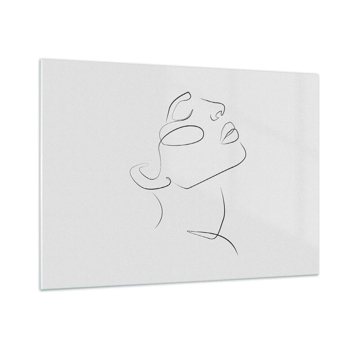 Cuadro sobre vidrio - Impresiones sobre Vidrio - Boceto de contorno del rostro de una mujer mirando hacia arriba - 100x70cm - Meandros de un sueño - Decoración de pared moderna para salón y dormitorio ARTTOR