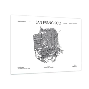 Cuadro sobre vidrio - Impresiones sobre Vidrio - Un mapa callejero minimalista de San Francisco - 70x50cm - Anatomía de San Francisco - Decoración de pared moderna para salón y dormitorio ARTTOR