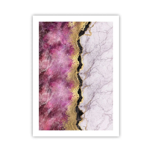 Póster - Abstracción con patrón de mármol y acentos dorados. - 50x70cm - En la frontera - Decoración de pared moderna para salón y dormitorio ARTTOR