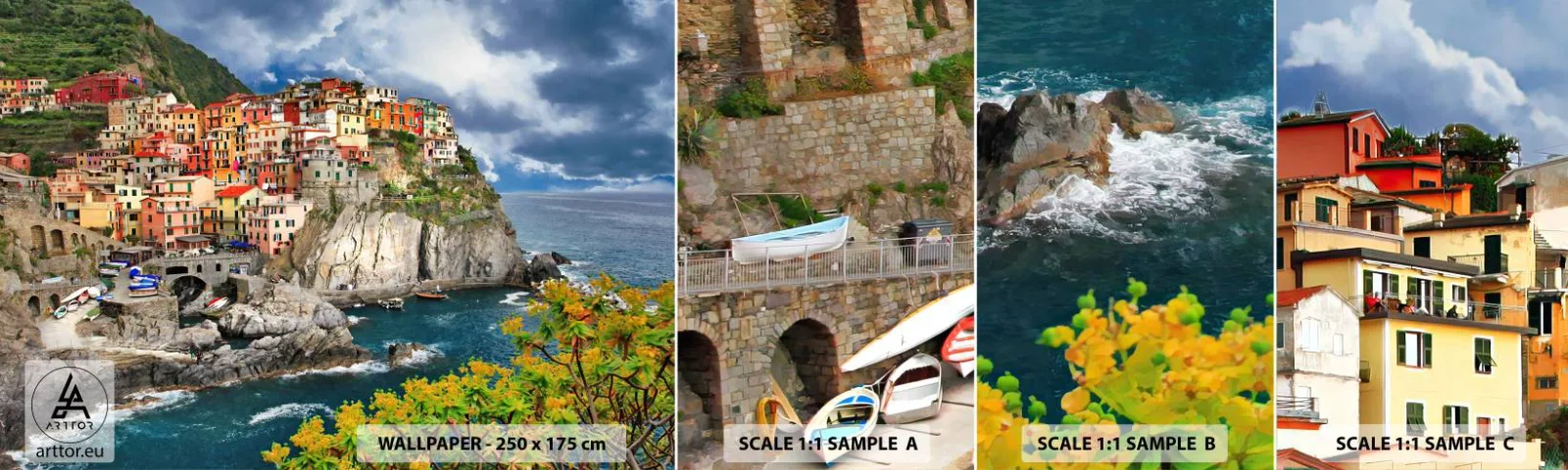 Muestra de fotomural autoadhesivo Deluxe Sticker - En el acantilado - Paisaje, Arquitectura, Italia - 100x30 cm