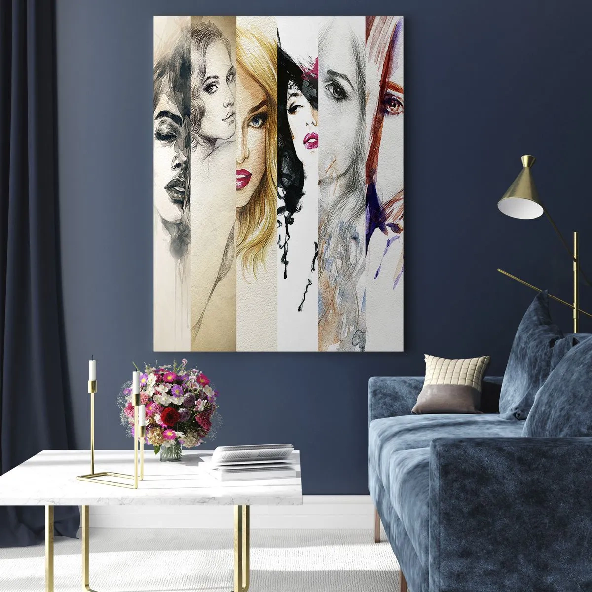 Cuadro sobre vidrio - Impresiones sobre Vidrio - Un collage de retratos de mujeres en varios estilos artísticos. - 50x70cm - Y siempre eres tú - Decoración de pared moderna para salón y dormitorio ARTTOR