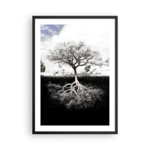Póster en marco negro - Un árbol minimalista con un sistema de raíces visible. - 50x70cm - Descubrir la naturaleza del mundo - Decoración de pared moderna para salón y dormitorio ARTTOR