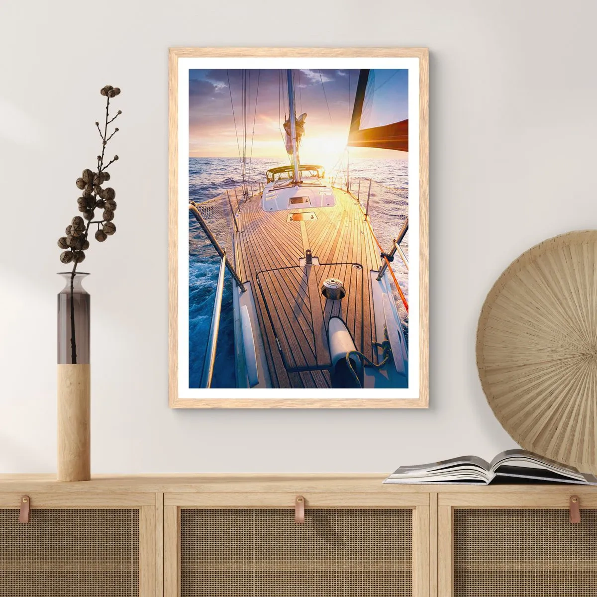 Póster en marco roble claro - Corriendo sobre las olas - 50x70 cm