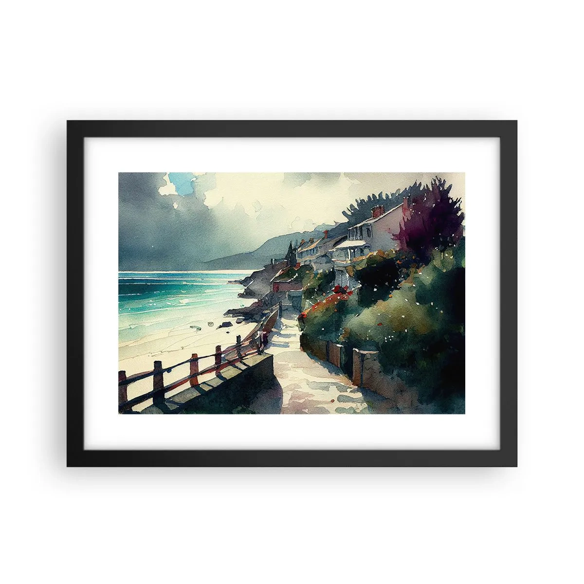 Póster en marco negro - Ciudad mediterránea - 40x30 cm