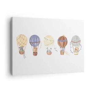 Cuadro sobre lienzo - Impresión de Imagen - Lindos animales en globos sobre un fondo blanco. - 70x50cm - Amigos de viaje - Decoración de pared moderna para salón y dormitorio ARTTOR
