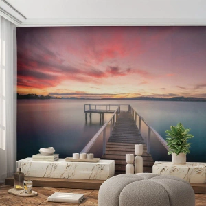 Fotomural Autadhesivo Deluxe Sticker - La suave llama del atardecer - Paisaje, Atardecer, Muelle de madera - 100x70 cm