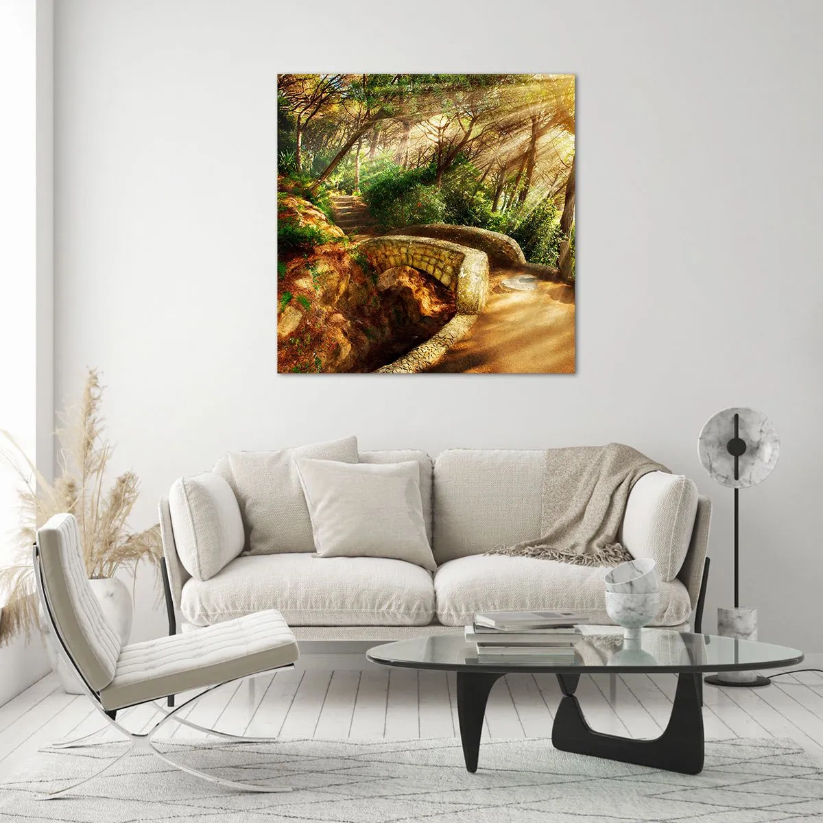 Cuadro sobre vidrio - Impresiones sobre Vidrio - Directamente desde el puente hacia el bosque de las hadas - 30x30 cm