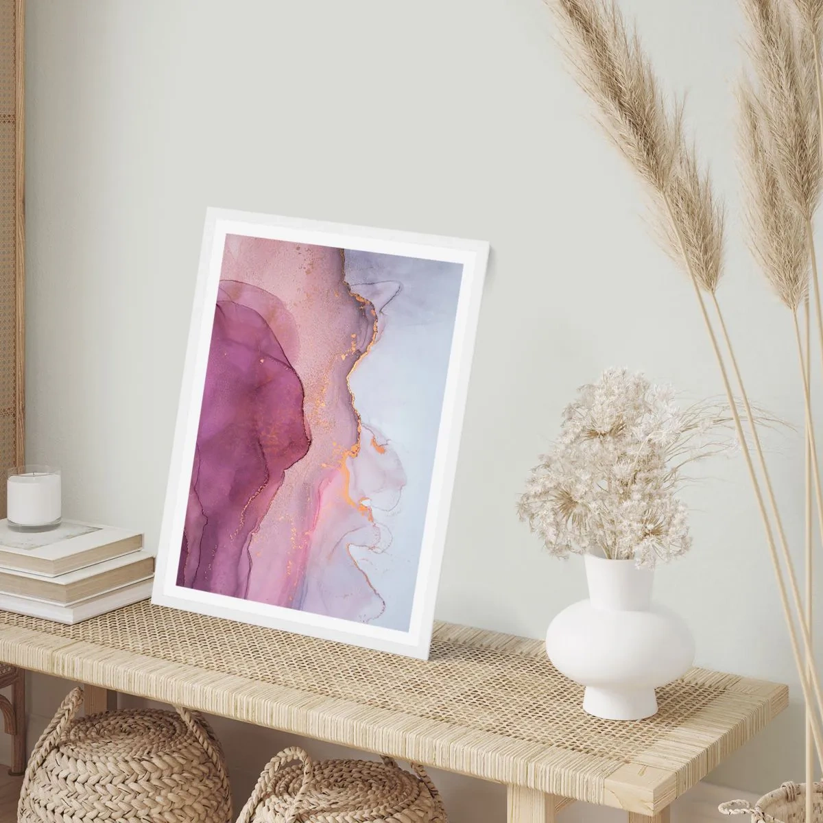 Póster en marco blanco - Olas de lila y púrpura - 50x70 cm