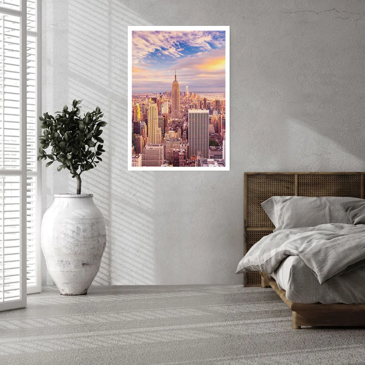 Póster - Panorama de la ciudad de Nueva York desde el Empire State Building al atardecer - 50x70cm - Alcanzar las nubes - Decoración de pared moderna para salón y dormitorio ARTTOR