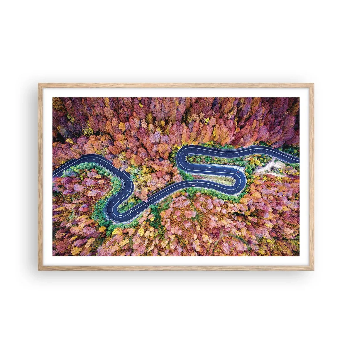 Póster en marco roble claro - Un camino sinuoso a través del bosque - 91x61 cm