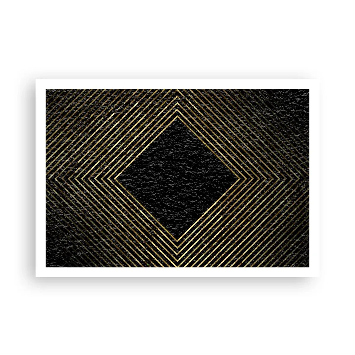 Póster - Fondo negro con un patrón geométrico de líneas doradas. - 100x70cm - Geometría al estilo glamour - Decoración de pared moderna para salón y dormitorio ARTTOR