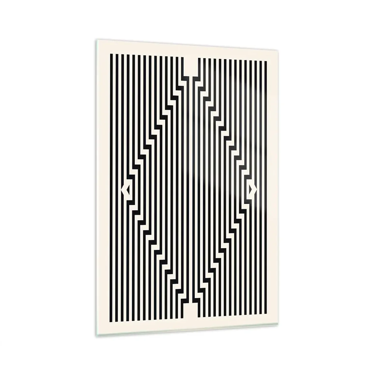 Cuadro sobre vidrio - Impresiones sobre Vidrio - Líneas blancas y negras que crean un efecto de ilusión geométrica. - 80x120cm - Ilusión geométrica - Decoración de pared moderna para salón y dormitorio ARTTOR