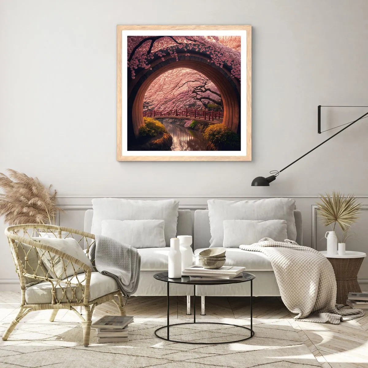Póster en marco roble claro - Primavera japonesa - 60x60 cm