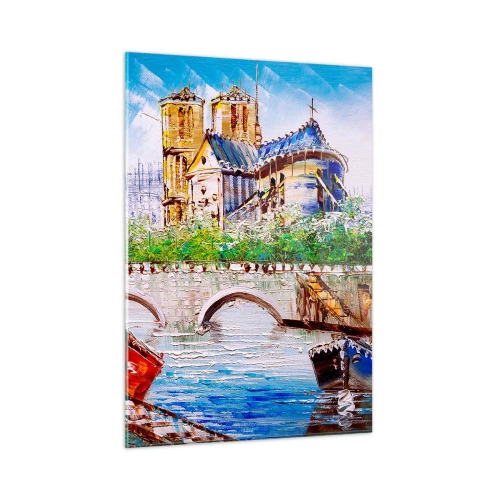 Cuadro sobre vidrio - Impresiones sobre Vidrio - Puente y barcos con la catedral histórica como telón de fondo - 50x70cm - Su tiempo nunca pasa - Decoración de pared moderna para salón y dormitorio ARTTOR