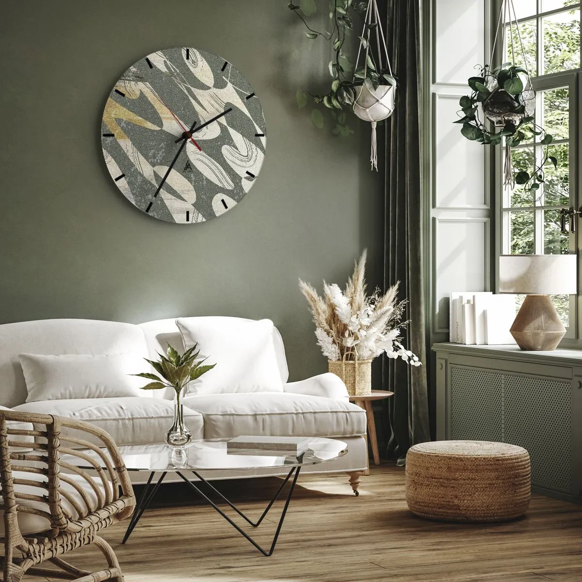 Reloj de pared - Reloj de vidrio - Abstracción rítmica - 40x40 cm