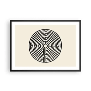 Póster en marco negro - Laberinto circular en blanco y negro sobre un fondo claro - 70x50cm - Orden misterioso - Decoración de pared moderna para salón y dormitorio ARTTOR