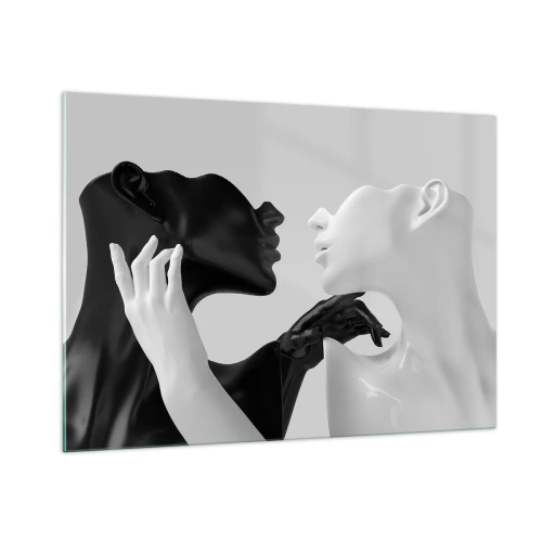 Cuadro sobre vidrio - Impresiones sobre Vidrio - Figuras en blanco y negro en primer plano sensual - 100x70cm - Atracción - deseo - Decoración de pared moderna para salón y dormitorio ARTTOR