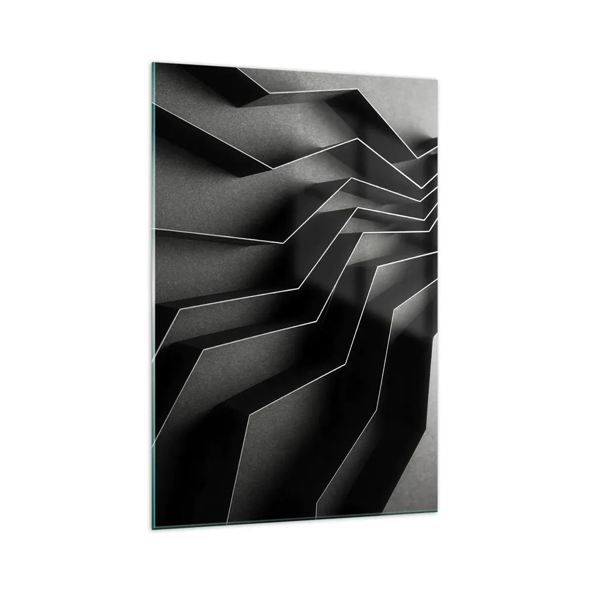 Cuadro sobre vidrio - Impresiones sobre Vidrio - Abstracción en blanco y negro con estructuras geométricas. - 70x100cm - Orden espacial - Decoración de pared moderna para salón y dormitorio ARTTOR