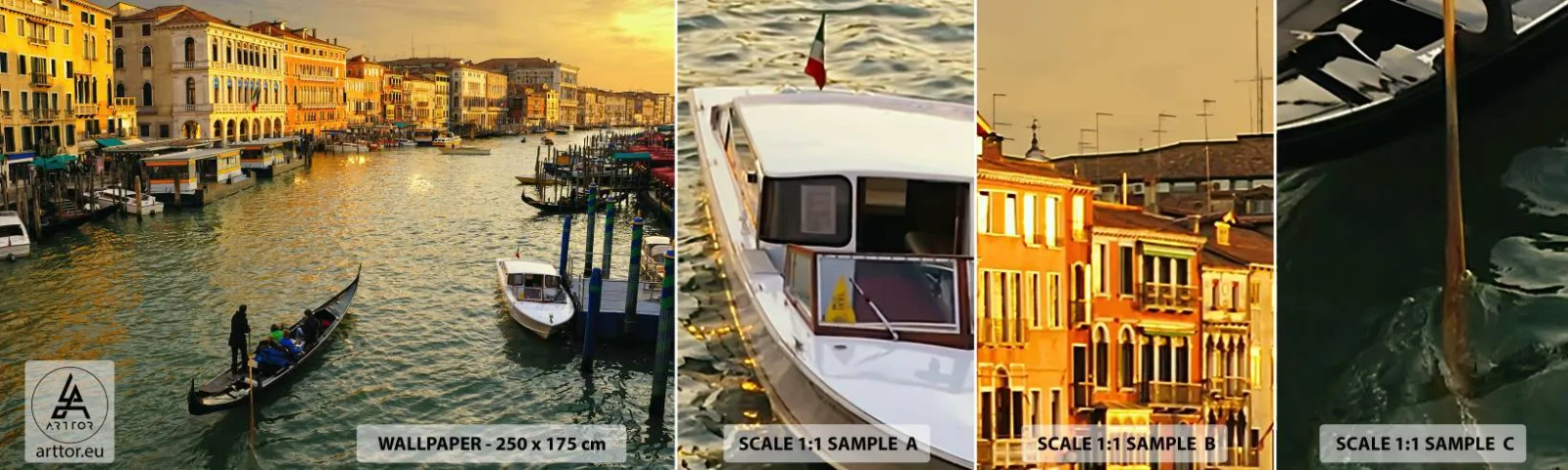 Muestra de fotomural autoadhesivo Deluxe Sticker - En el lado soleado de la calle - Ciudad, Venecia, Italia - 100x30 cm