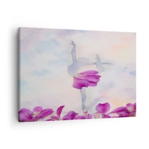 Cuadro sobre lienzo - Impresión de Imagen - Una bailarina con un vestido de pétalos de flores sobre un fondo pastel. - 70x50cm - Suave como una flor - Decoración de pared moderna para salón y dormitorio ARTTOR