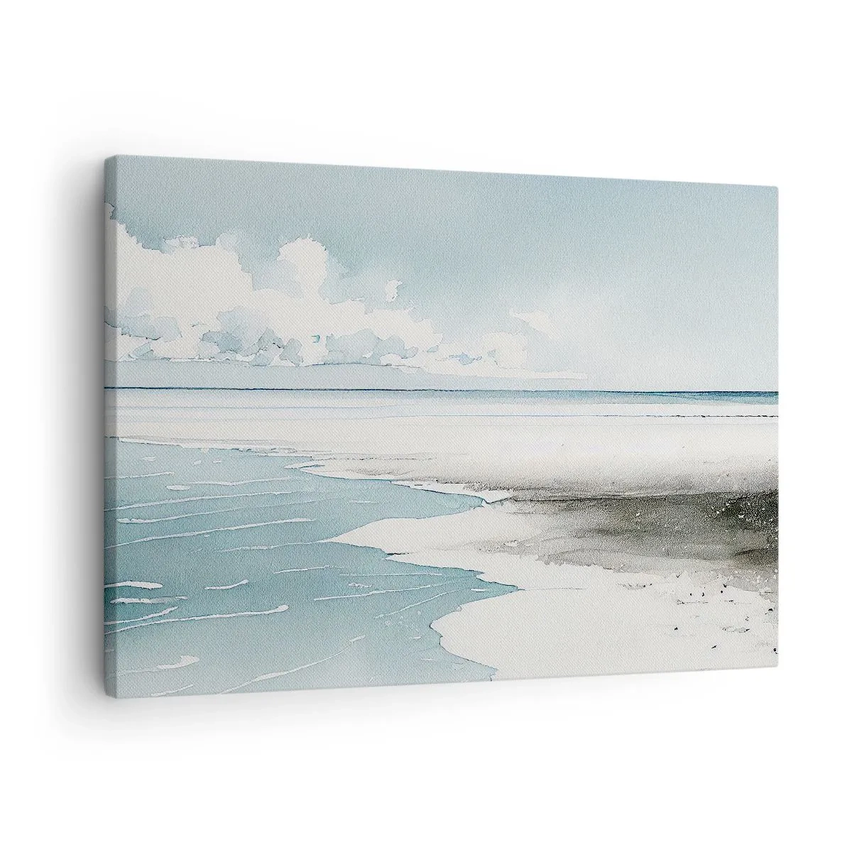 Cuadro sobre lienzo - Impresión de Imagen - Un mar tranquilo y una playa en tonos claros de azul. - 70x50cm - Suave marea otoñal - Decoración de pared moderna para salón y dormitorio ARTTOR