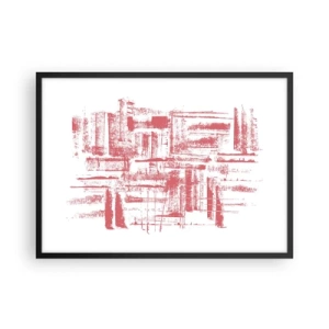 Póster en marco negro - Texturas abstractas de color rosa sobre fondo blanco - 70x50cm - Ciudad roja - Decoración de pared moderna para salón y dormitorio ARTTOR