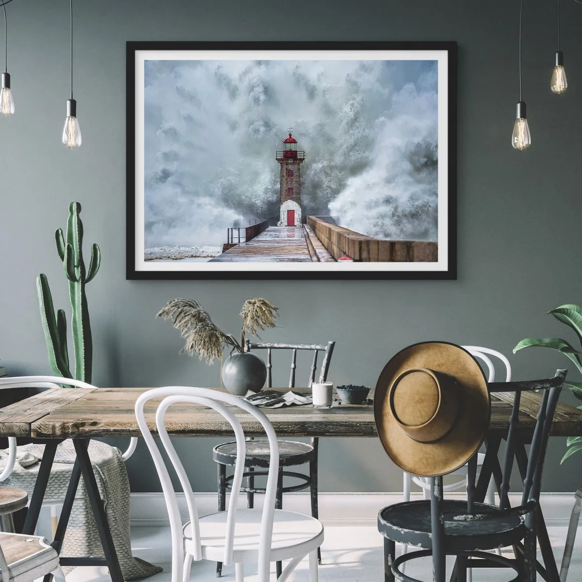 Póster en marco negro - El rugido de las aguas, la fuerza del viento - 50x40 cm