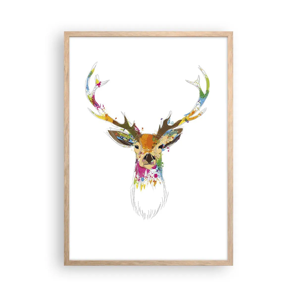 Póster en marco roble claro - Un suave ciervo bañado en color - 50x70 cm