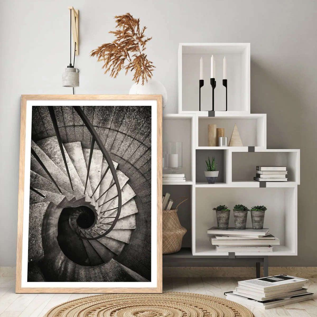 Póster en marco roble claro - Escaleras arriba, escaleras abajo - 50x70 cm