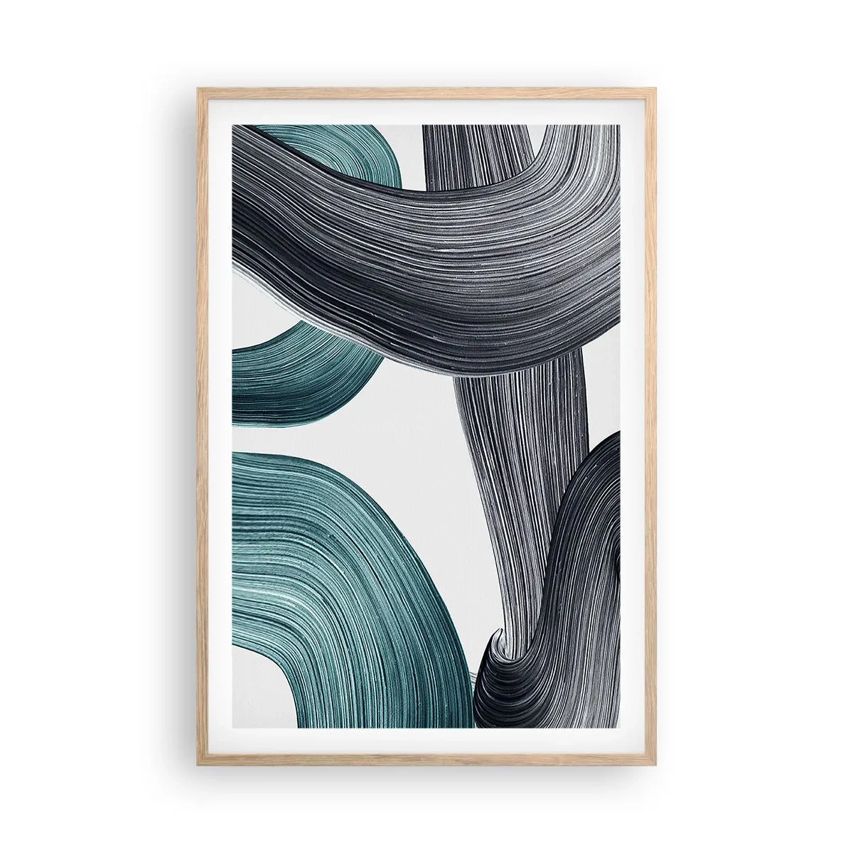 Póster en marco roble claro - Senderos esmeralda y negro - 61x91 cm