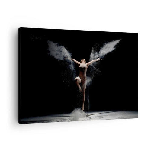 Cuadro sobre lienzo - Impresión de Imagen - Una bailarina en movimiento con un llamativo efecto de polvo sobre un fondo negro. - 70x50cm - Los duendes existen - Decoración de pared moderna para salón y dormitorio ARTTOR
