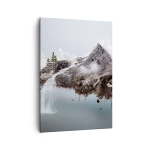 Cuadro sobre lienzo - Impresión de Imagen - Una montaña surrealista flotando en las nubes con una cascada. - 50x70cm - Isla surrealista - Decoración de pared moderna para salón y dormitorio ARTTOR