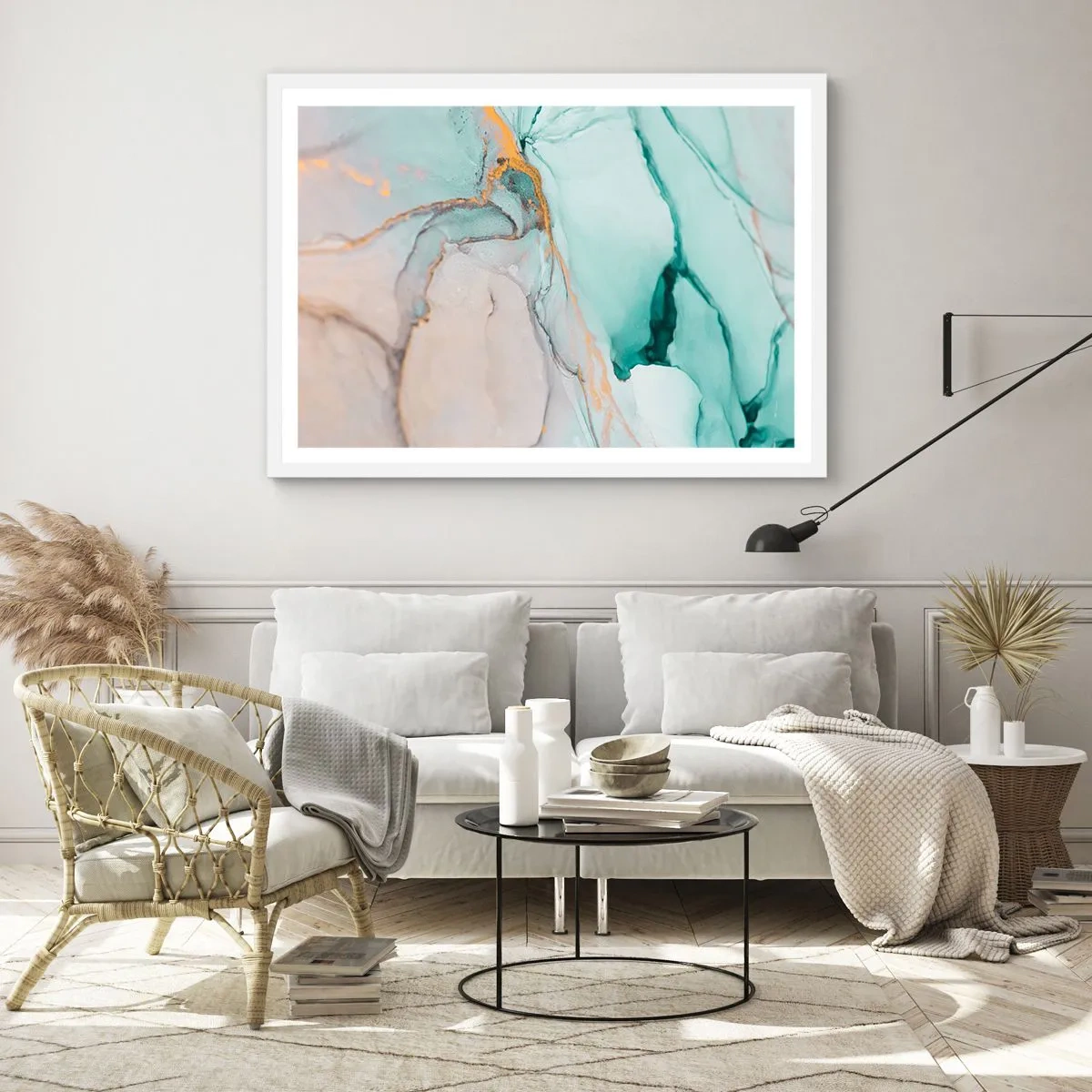 Póster en marco blanco - Danza de formas y colores - 70x50 cm