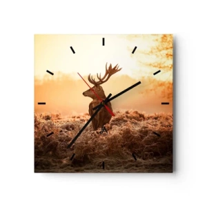 Reloj de pared - Reloj de vidrio - Ciervos bajo los rayos del sol naciente - 30x30cm - Un líder por derecho - Decoración de pared moderna para salón y dormitorio ARTTOR