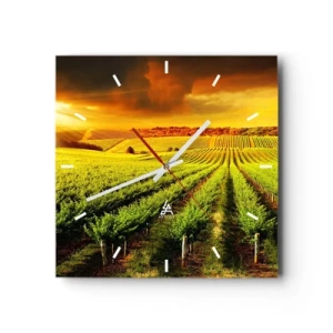 Reloj de pared - Reloj de vidrio - Viñedos dorados iluminados por los rayos del sol. - 30x30cm - Bajo el sol de Australia - Decoración de pared moderna para salón y dormitorio ARTTOR
