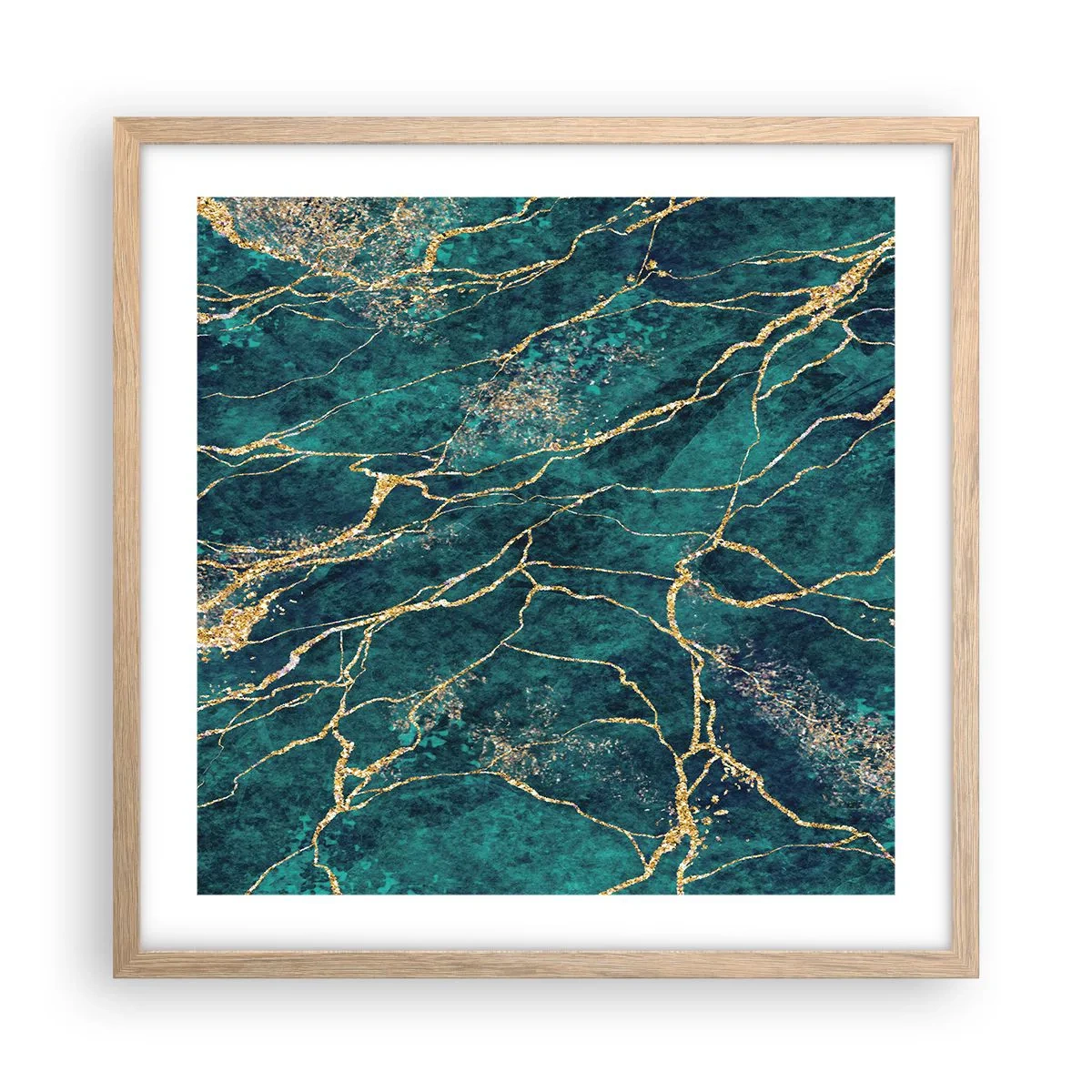Póster en marco roble claro - Riachuelos de oro - 50x50 cm