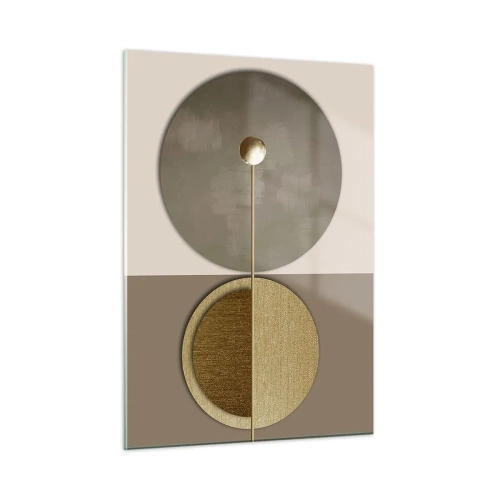 Cuadro sobre vidrio - Impresiones sobre Vidrio - Círculos y líneas doradas en una composición armoniosa. - 50x70cm - Equilibrio perfecto - Decoración de pared moderna para salón y dormitorio ARTTOR