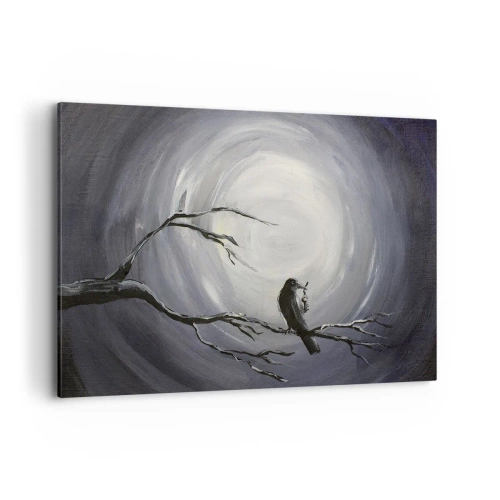 Cuadro sobre lienzo - Impresión de Imagen - Pájaro negro en una rama a la luz de la luna - 120x80cm - La clave del misterio de la noche - Decoración de pared moderna para salón y dormitorio ARTTOR