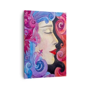 Cuadro sobre lienzo - Impresión de Imagen - Perfil colorido de una mujer en estilo artístico. - 70x100cm - Inspiración en rojo y violeta - Decoración de pared moderna para salón y dormitorio ARTTOR