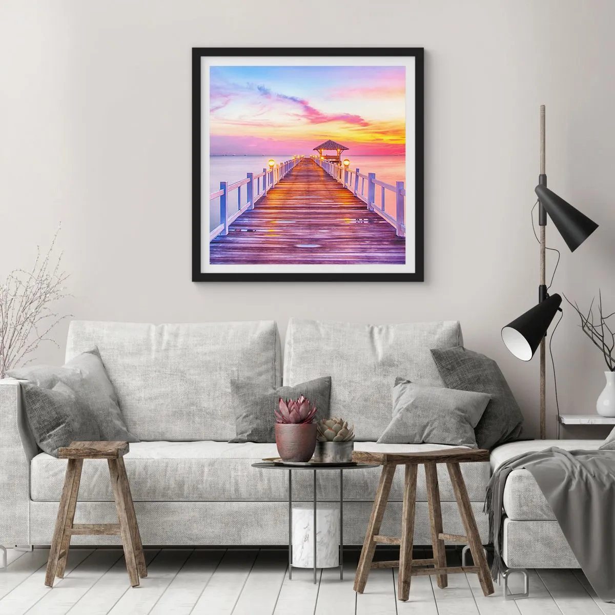 Póster en marco negro - El silencio lila-dorado de la tarde - 30x30 cm
