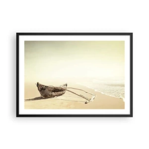 Póster en marco negro - Viejo barco pesquero en una playa de arena - 70x50cm - Un recuerdo de los mares del sur - Decoración de pared moderna para salón y dormitorio ARTTOR
