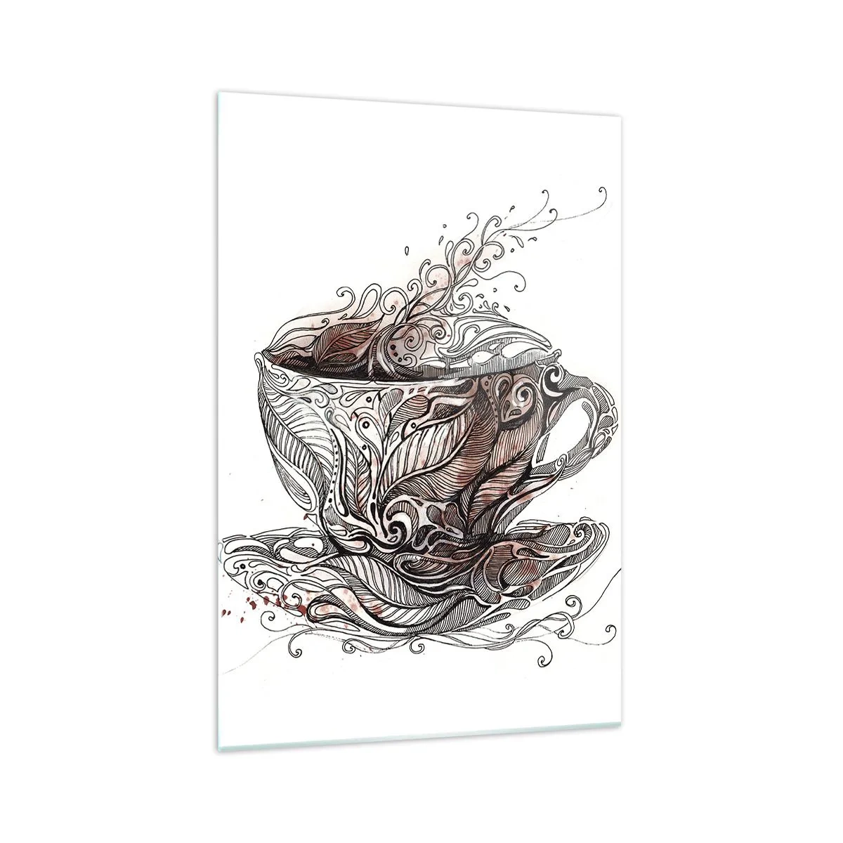 Cuadro sobre vidrio - Impresiones sobre Vidrio - Taza de café decorativa con patrón artístico. - 70x100cm - Té para todo - Decoración de pared moderna para salón y dormitorio ARTTOR