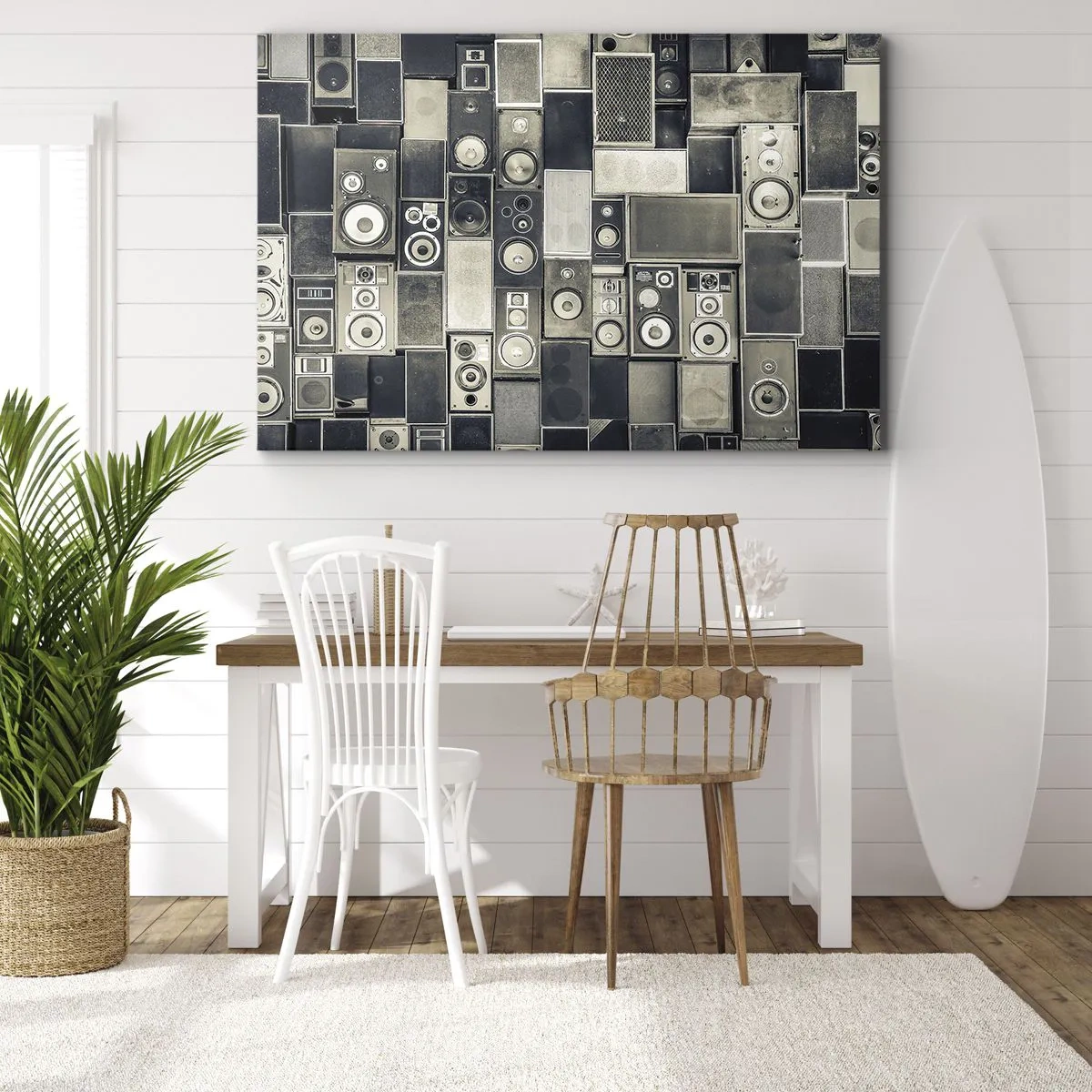 Cuadro sobre lienzo - Impresión de Imagen - Colección de altavoces de estilo retro - 70x50cm - Y todo fluye - Decoración de pared moderna para salón y dormitorio ARTTOR