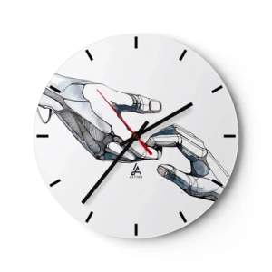 Reloj de pared - Reloj de vidrio - Una fusión simbólica de manos humanas y robóticas. - 30x30cm - Un buen gesto - Decoración de pared moderna para salón, cocina y dormitorio ARTTOR