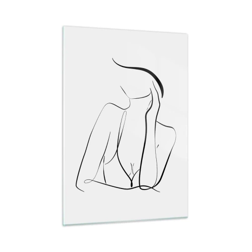 Cuadro sobre vidrio - Impresiones sobre Vidrio - Una línea simple que muestra el contorno del cuerpo en tonos de blanco y negro. - 50x70cm - En la ola de sueños - Decoración de pared moderna para salón y dormitorio ARTTOR