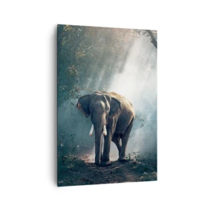 Cuadro sobre lienzo - Impresión de Imagen - Elefante en la luz del bosque - 70x100cm - Un paseo tranquilo - Decoración de pared moderna para salón y dormitorio ARTTOR
