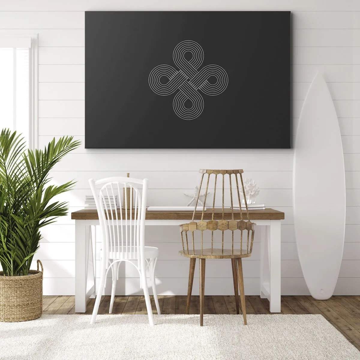 Cuadro sobre lienzo - Impresión de Imagen - Patrón celta en estilo minimalista sobre fondo negro. - 100x70cm - El espíritu celta - Decoración de pared moderna para salón y dormitorio ARTTOR