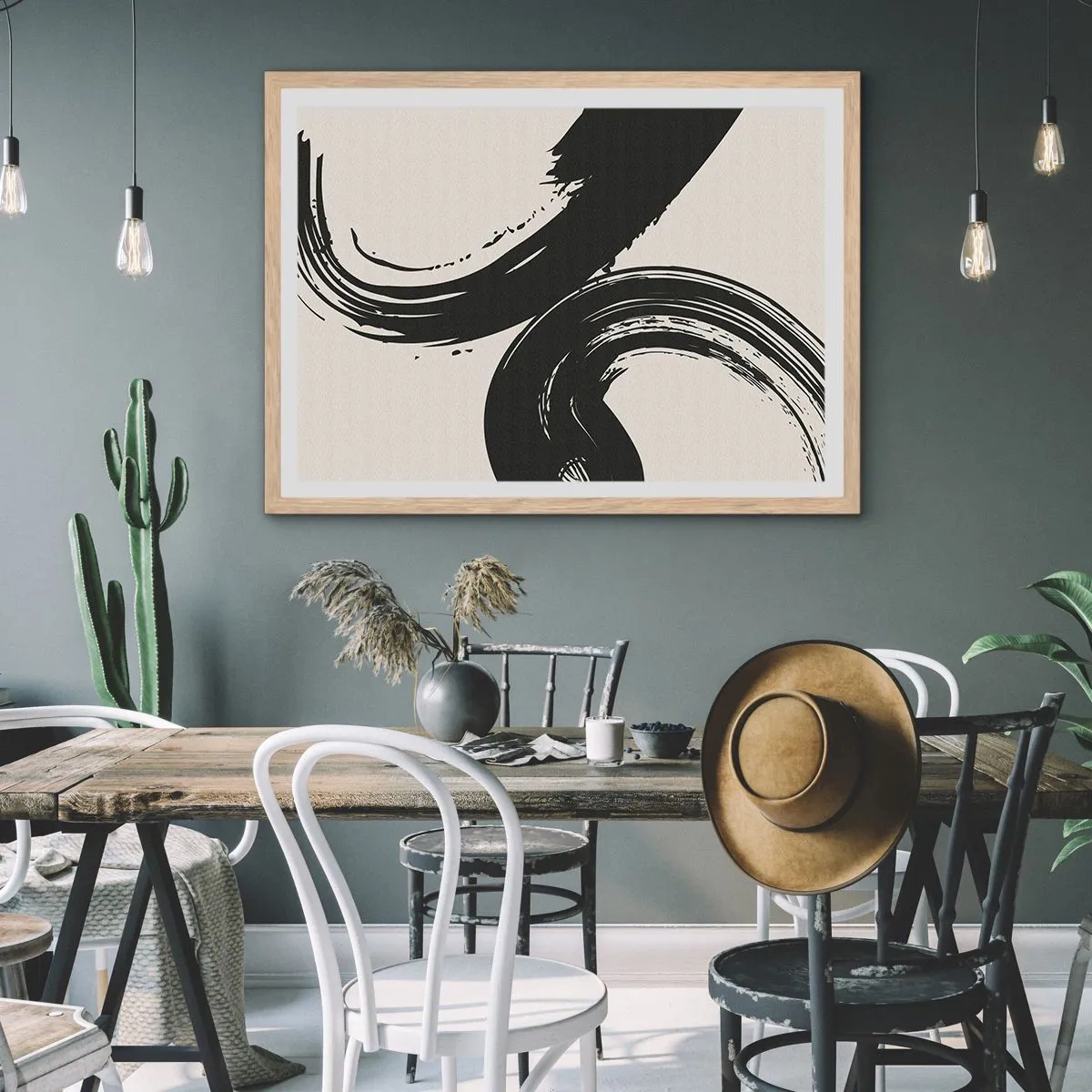 Póster en marco roble claro - Barrido y circular - 100x70 cm