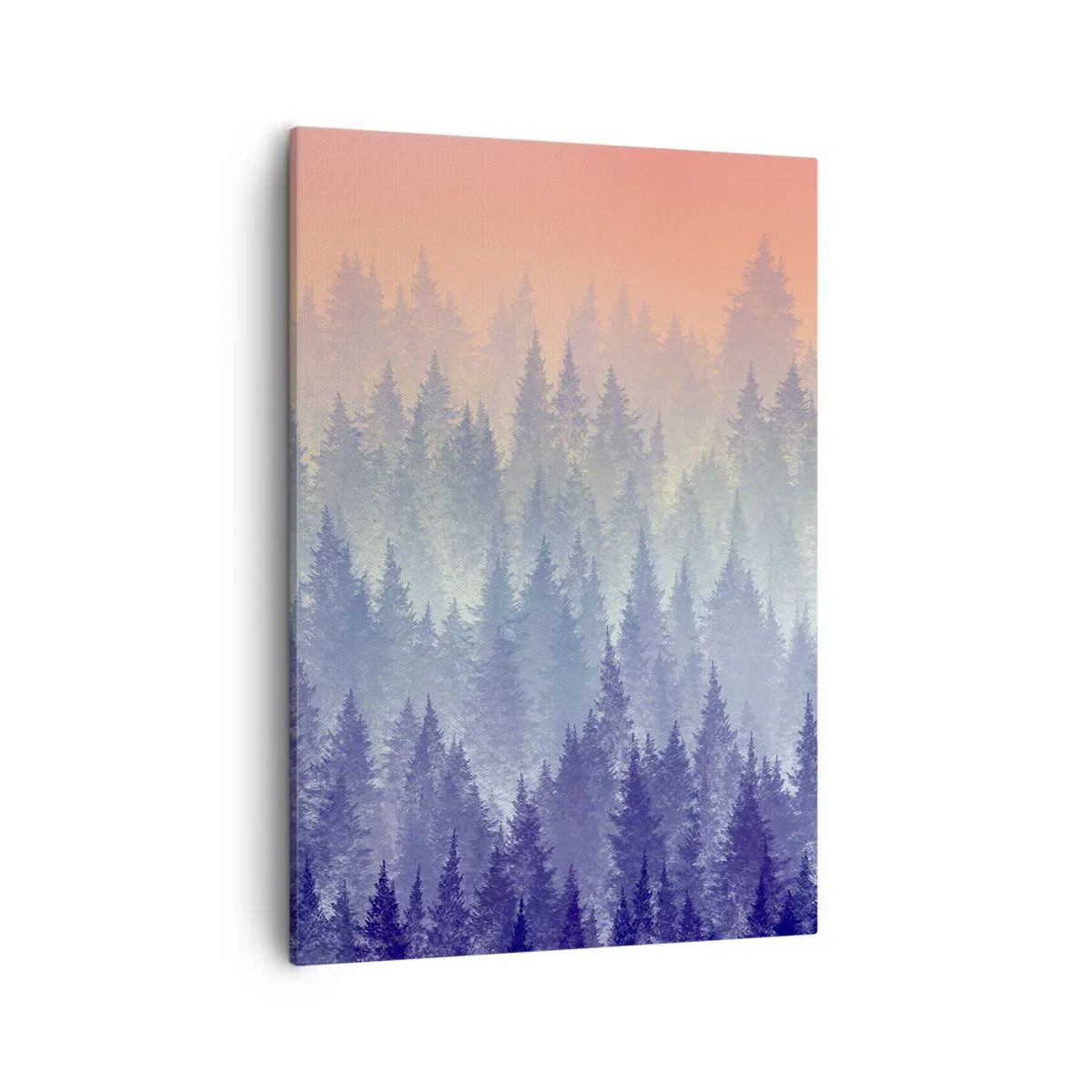 Cuadro sobre lienzo - Impresión de Imagen - Un bosque brumoso en tonos morados y naranjas. - 50x70cm - Alto, más alto, hasta el cielo - Decoración de pared moderna para salón y dormitorio ARTTOR